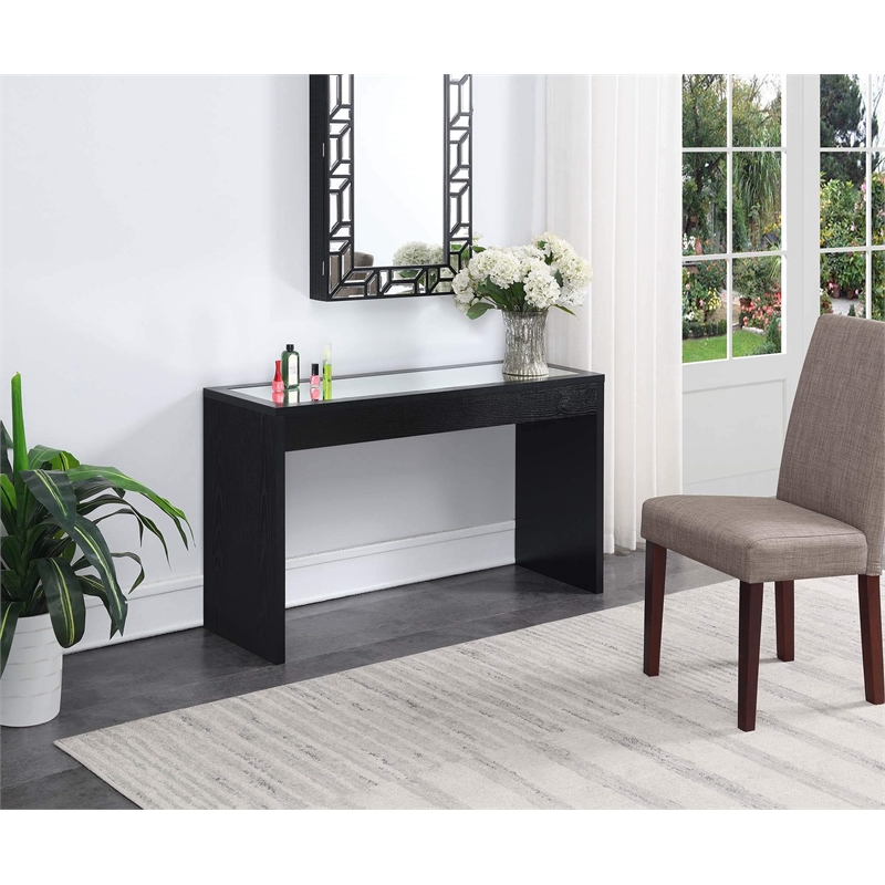 Pemberly Row Transitional Mirrored Console Table in Black Wood Finish