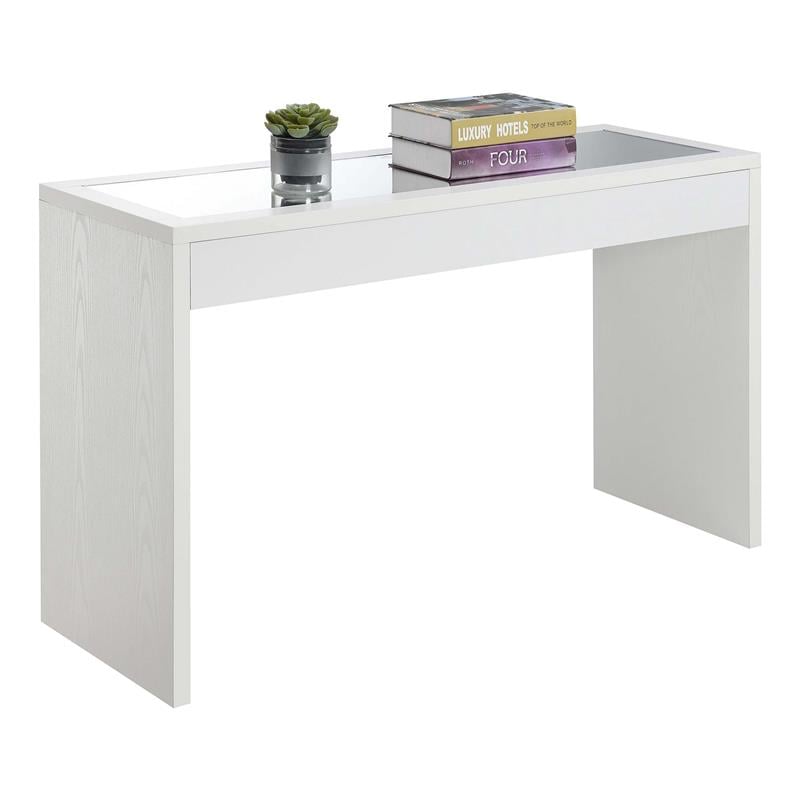 Pemberly Row Transitional Mirrored Console Table in White Wood Finish
