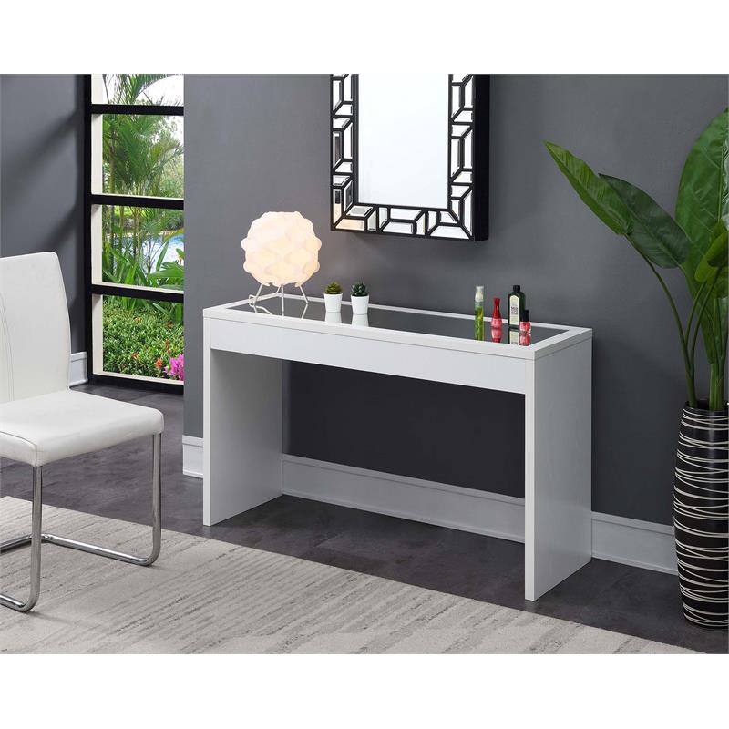 Pemberly Row Transitional Mirrored Console Table in White Wood Finish