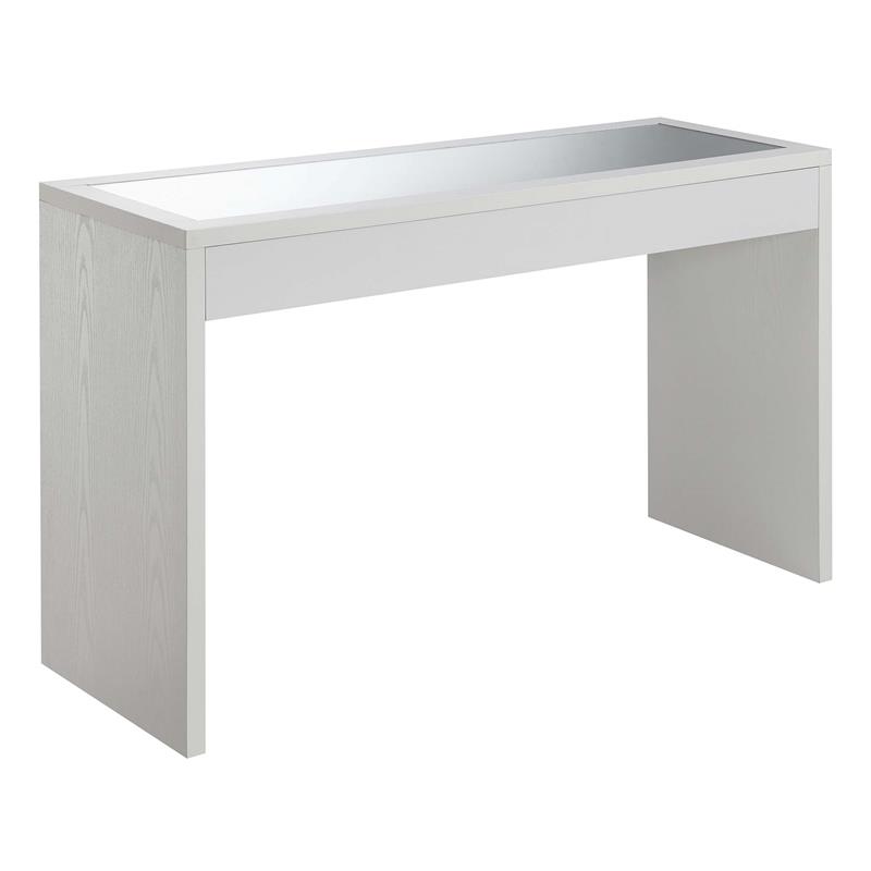 Pemberly Row Transitional Mirrored Console Table in White Wood Finish
