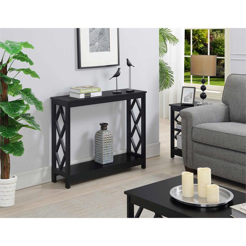 Pemberly Row Contemporary Console Table in Black Wood Finish