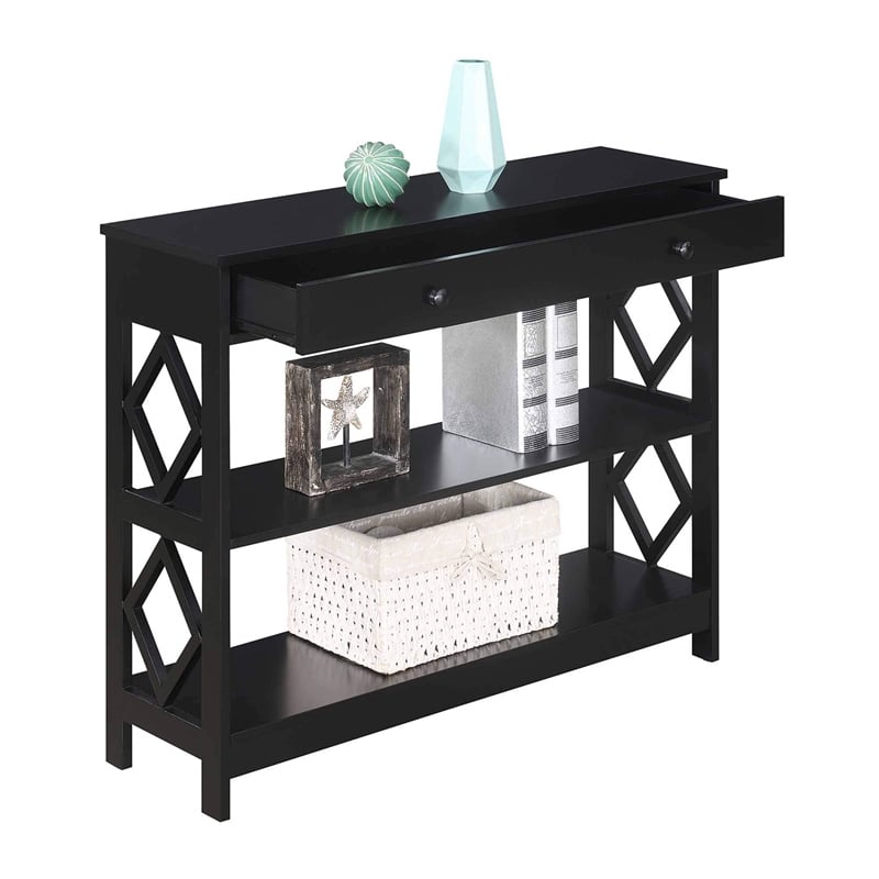 Pemberly Row Contemporary One-Drawer Console Table in Black Wood Finish