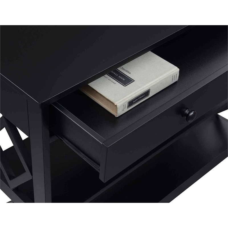 Pemberly Row Contemporary One-Drawer Console Table in Black Wood Finish