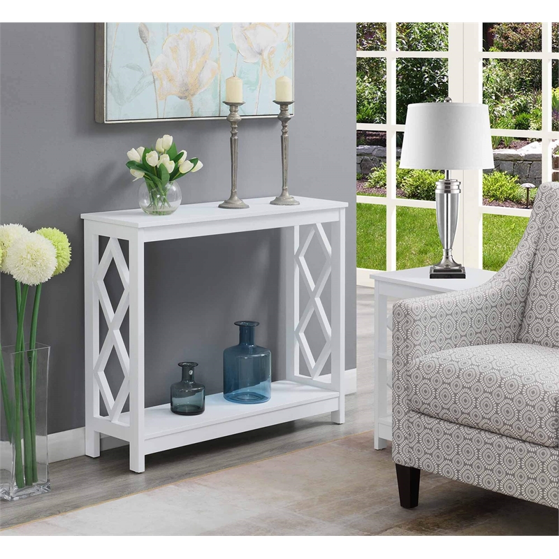Pemberly Row Contemporary Console Table in White Wood Finish
