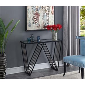 pemberly row contemporary black metal console table with clear glass shelf