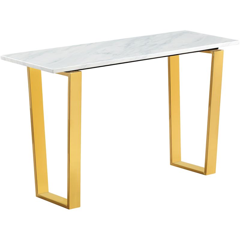 Pemberly Row Contemporary Stone Console Table in Gold