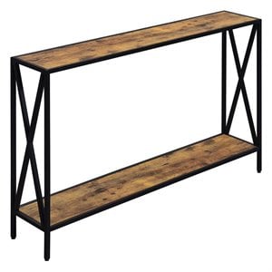 pemberly row farmhouse black metal console table in multi-color wood finish