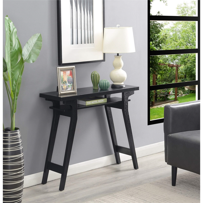 Pemberly Row Modern Console Table in Black Wood Finish