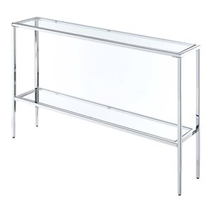 Pemberly Row Modern Chrome Metal Console Table with Glass Shelves