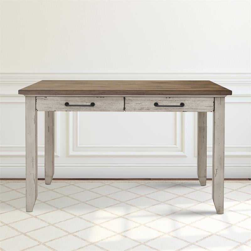 Pemberly Row Farmhouse Rustic Ivory and Honey Wood Sofa Table