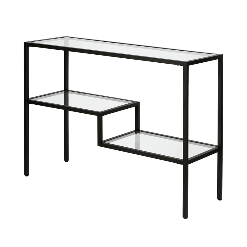 Pemberly Row Traditional Two Tier Metal Console Table in Black and Bronze