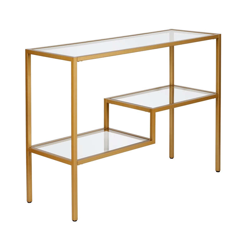 Pemberly Row Traditional Two Tier Metal Console Table in Gold and Brass Finish