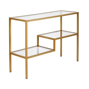 Pemberly Row Traditional Two Tier Metal Console Table in Gold and Brass Finish