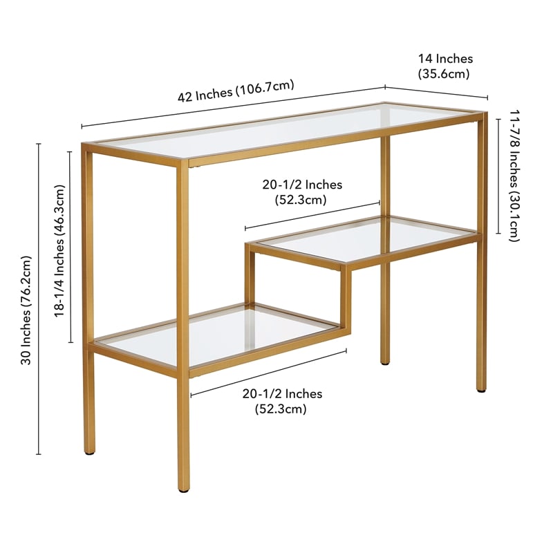 Pemberly Row Traditional Two Tier Metal Console Table in Gold and Brass Finish