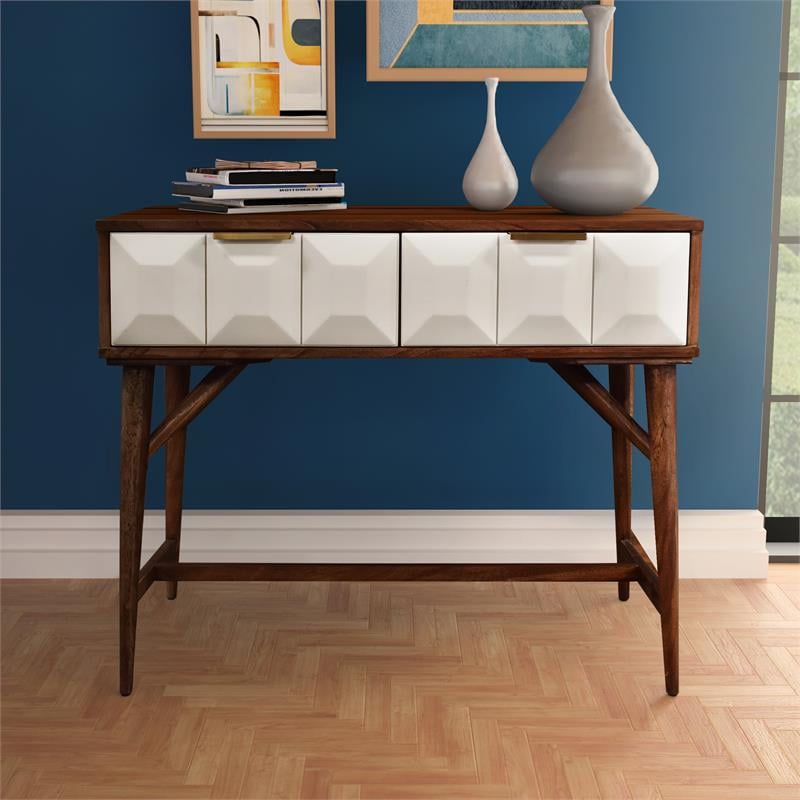 Pemberly Row Mid Century Burnished Walnut Solid Acacia Wood Console Table
