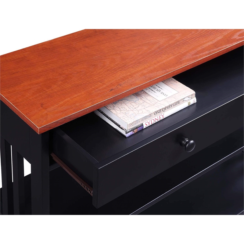 Pemberly Row Contemporary Cherry 1 Drawer Console Table in Black Wood Finish