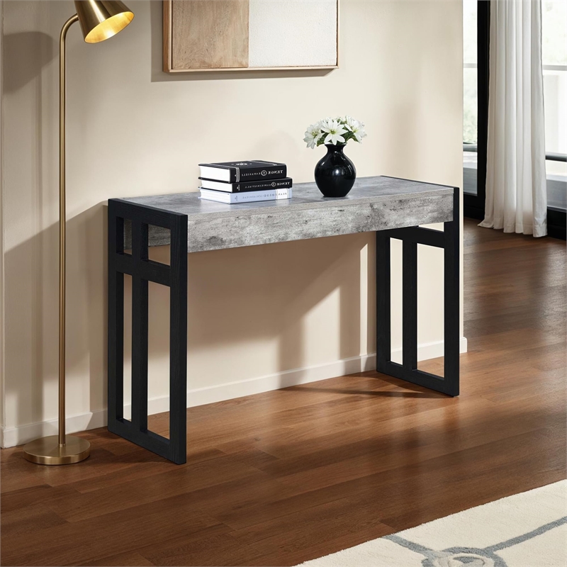 Pemberly Row Modern Console Table in Black Wood and Faux Birch Finish