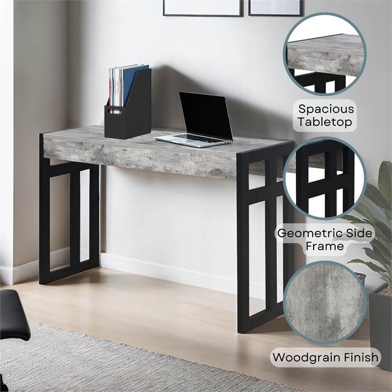 Pemberly Row Modern Console Table in Black Wood and Faux Birch Finish