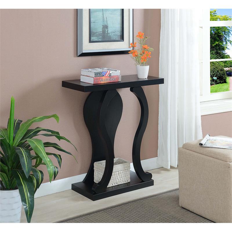 Pemberly Row Modern Console Table in Black Wood Finish