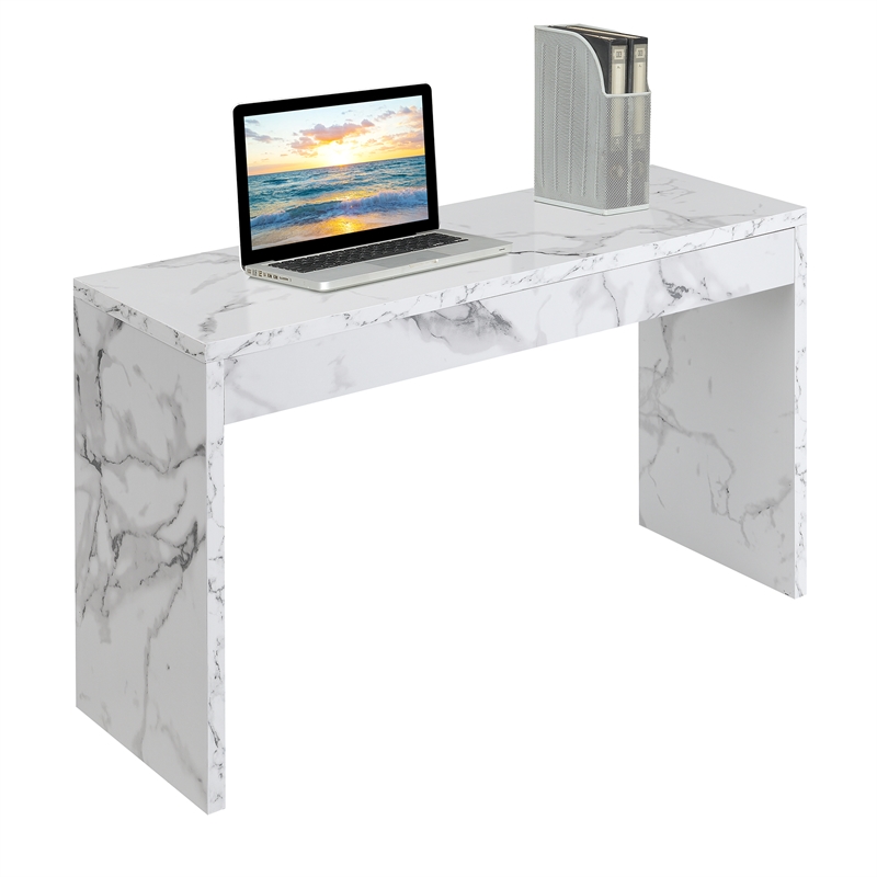 Pemberly Row Modern White Faux Marble Pemberly Row Wood Hall Console Table