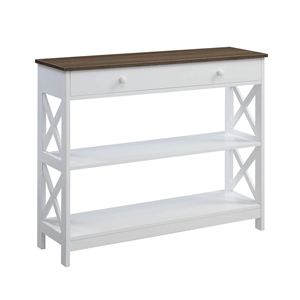 Pemberly Row Transitional Driftwood One-Drawer Console Table in White Wood
