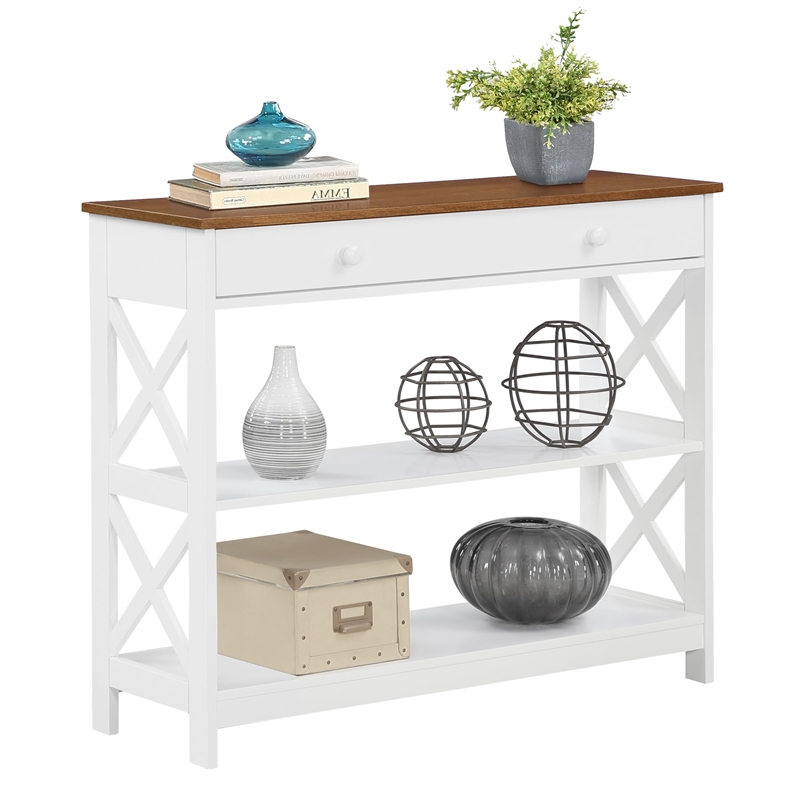 Pemberly Row Transitional Driftwood One-Drawer Console Table in White Wood