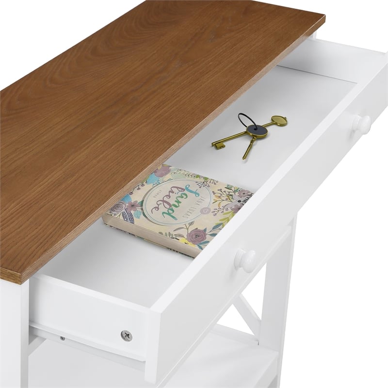 Pemberly Row Transitional Driftwood One-Drawer Console Table in White Wood