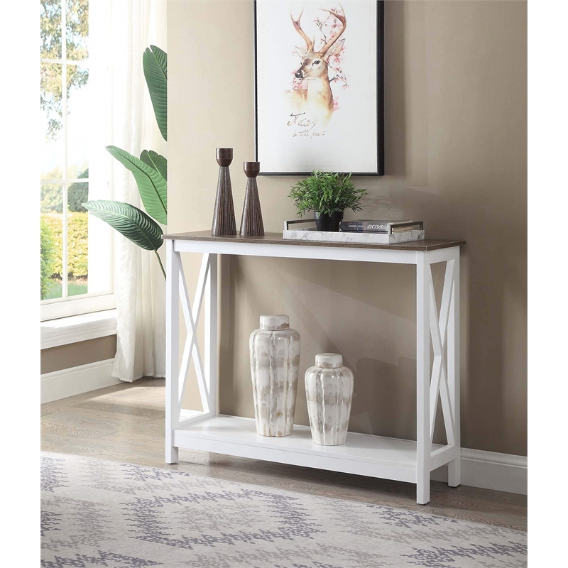 Pemberly Row Farmhouse Driftwood Pemberly Row Console Table in White Wood Finish
