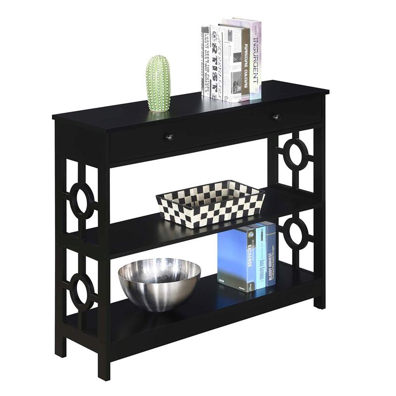 Pemberly Row Contemporary 1 Drawer Console Table in Black Wood Finish