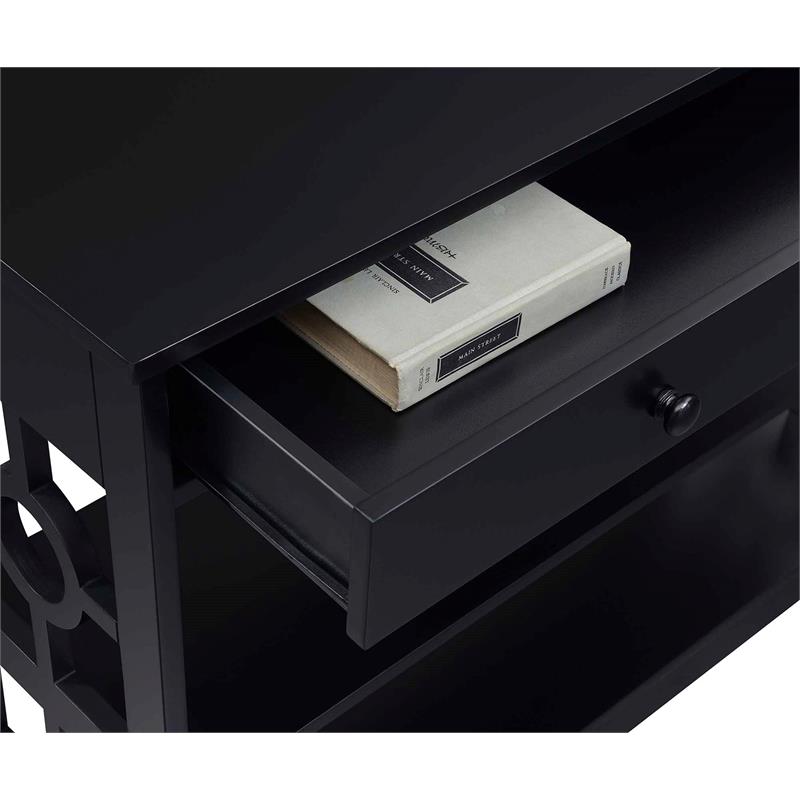 Pemberly Row Contemporary 1 Drawer Console Table in Black Wood Finish