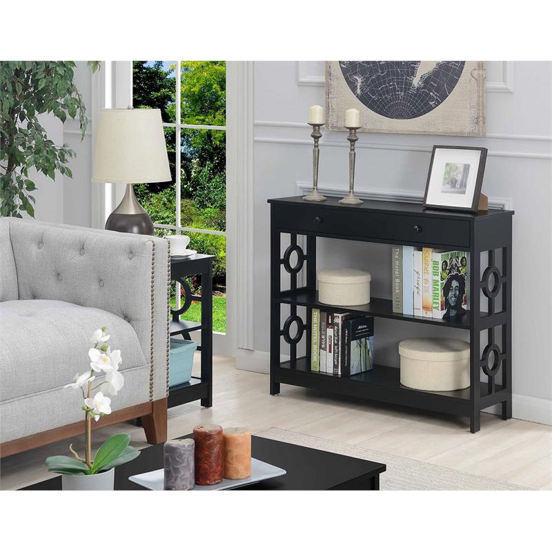 Pemberly Row Contemporary 1 Drawer Console Table in Black Wood Finish