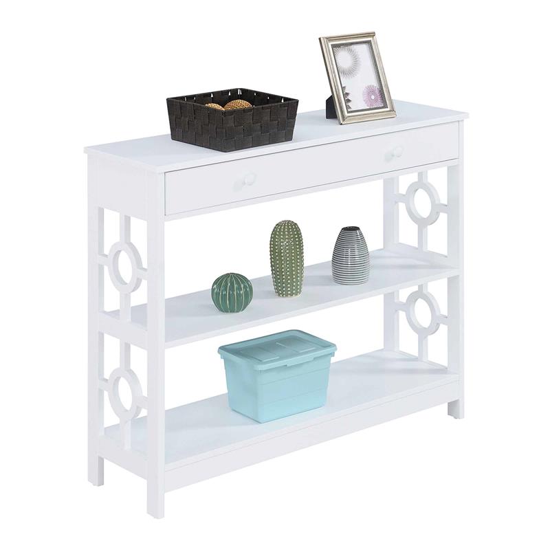Pemberly Row Contemporary 1 Drawer Console Table in White Wood Finish