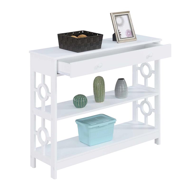 Pemberly Row Contemporary 1 Drawer Console Table in White Wood Finish