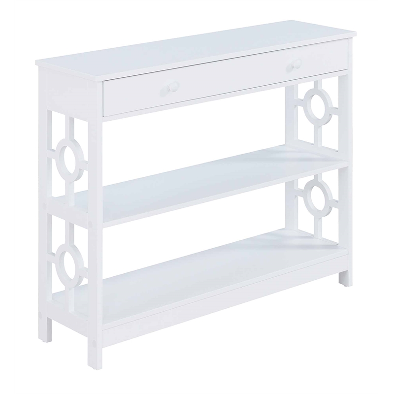 Pemberly Row Contemporary 1 Drawer Console Table in White Wood Finish