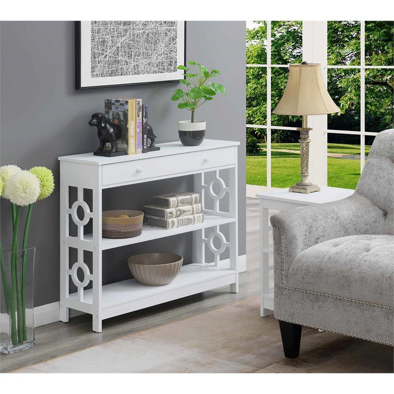 Pemberly Row Contemporary 1 Drawer Console Table in White Wood Finish