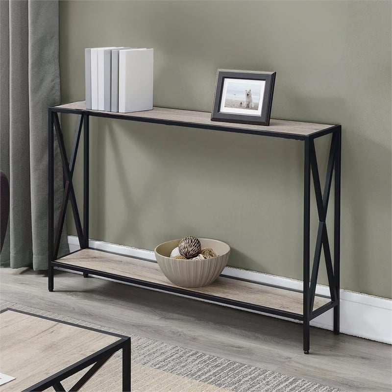 Pemberly Row Contemporary Console Table in Brown Wood Finish
