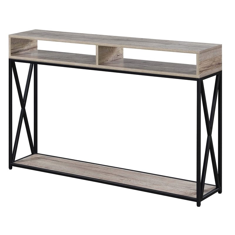 Pemberly Row Contemporary Deluxe 2 Tier Console Table in Brown Wood Finish