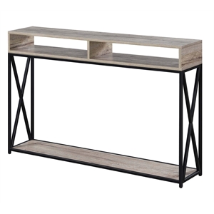 Pemberly Row Contemporary Deluxe 2 Tier Console Table in Brown Wood Finish