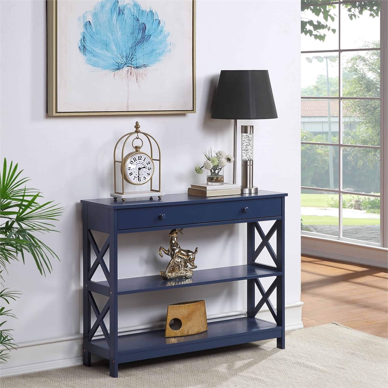 Pemberly Row Transitional One-Drawer Console Table in Cobalt Blue Wood Finish