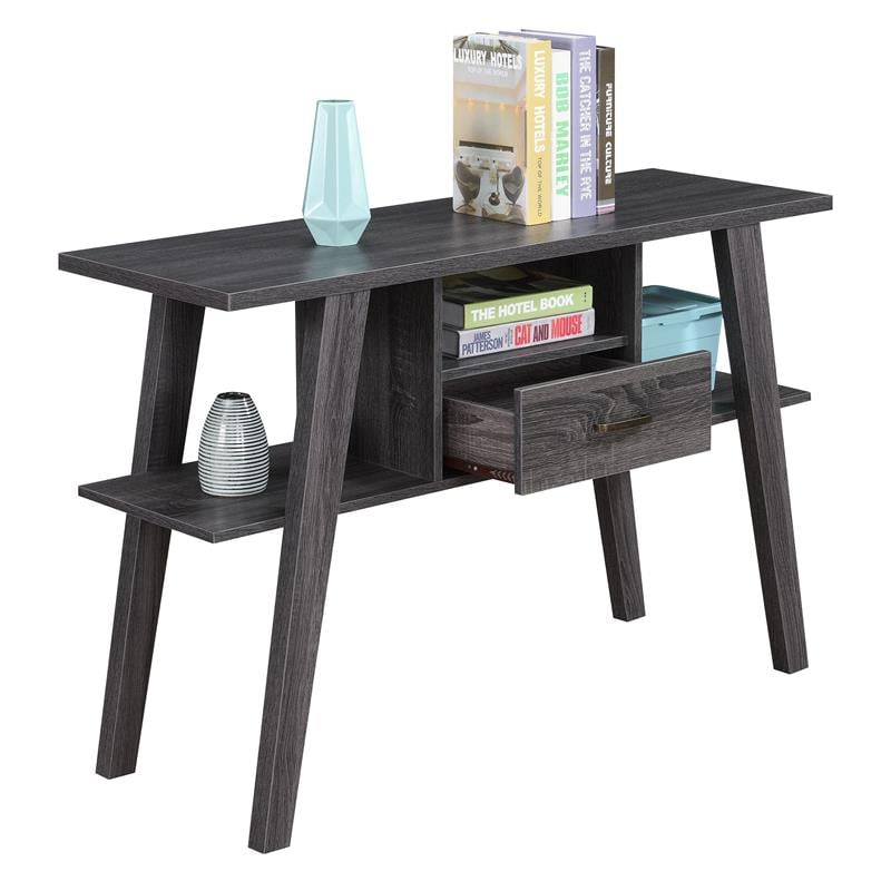Pemberly Row Contemporary Console Table with Drawer in Gray Wood Finish