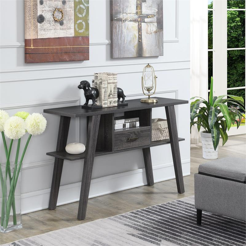 Pemberly Row Contemporary Console Table with Drawer in Gray Wood Finish