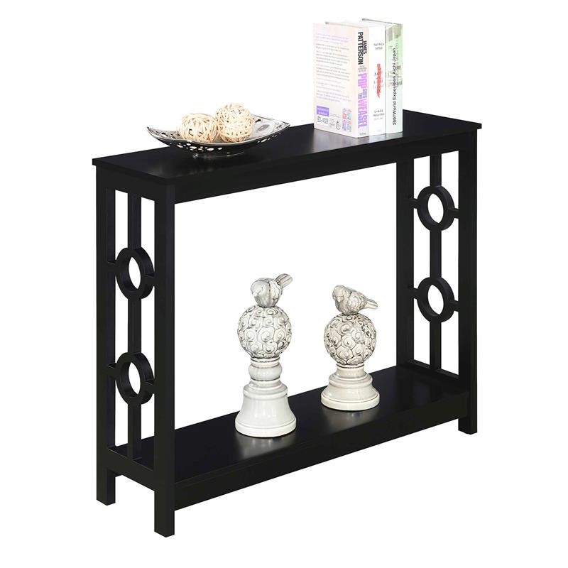 Pemberly Row Contemporary Ring Console Table in Black Wood Finish