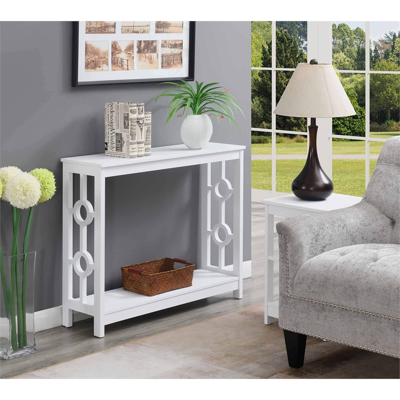 Pemberly Row Contemporary Console Table in White Wood Finish