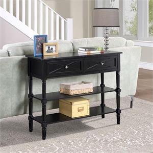 Pemberly Row Farmhouse 2 Drawer Console Table in Black Wood Finish