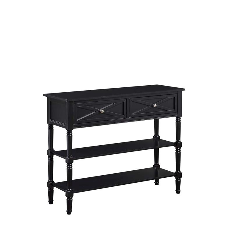Pemberly Row Farmhouse 2 Drawer Console Table in Black Wood Finish