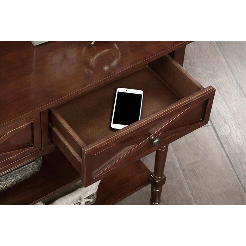 Pemberly Row Farmhouse 2 Drawer Console Table Espresso Wood Finish