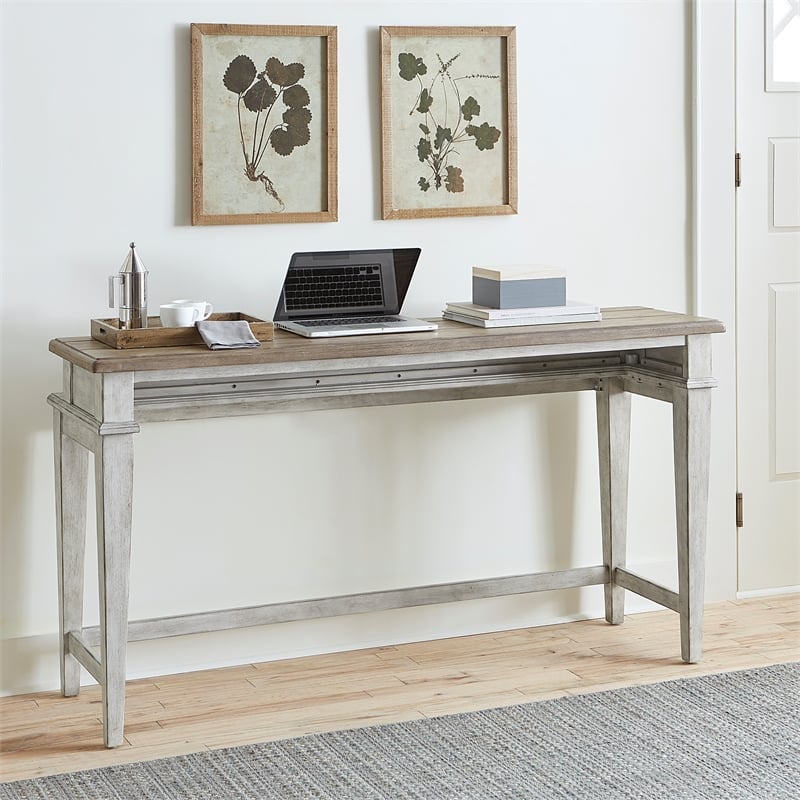 Pemberly Row Vintage Wood Console Bar Table in Off White
