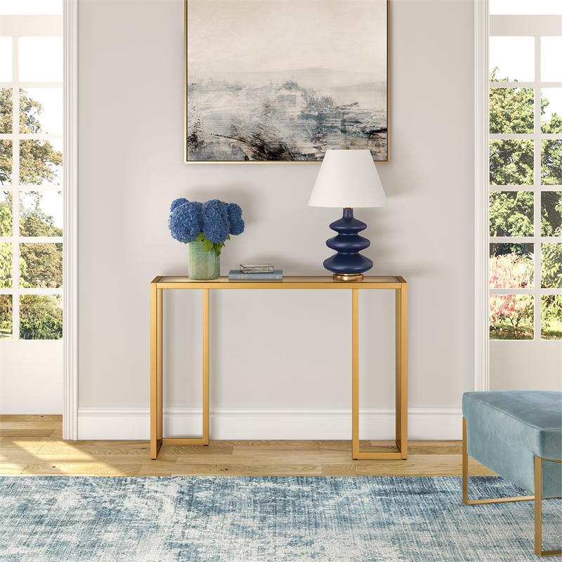 Pemberly Row Contemporary Art Deco Metal Brass Finish Console Table
