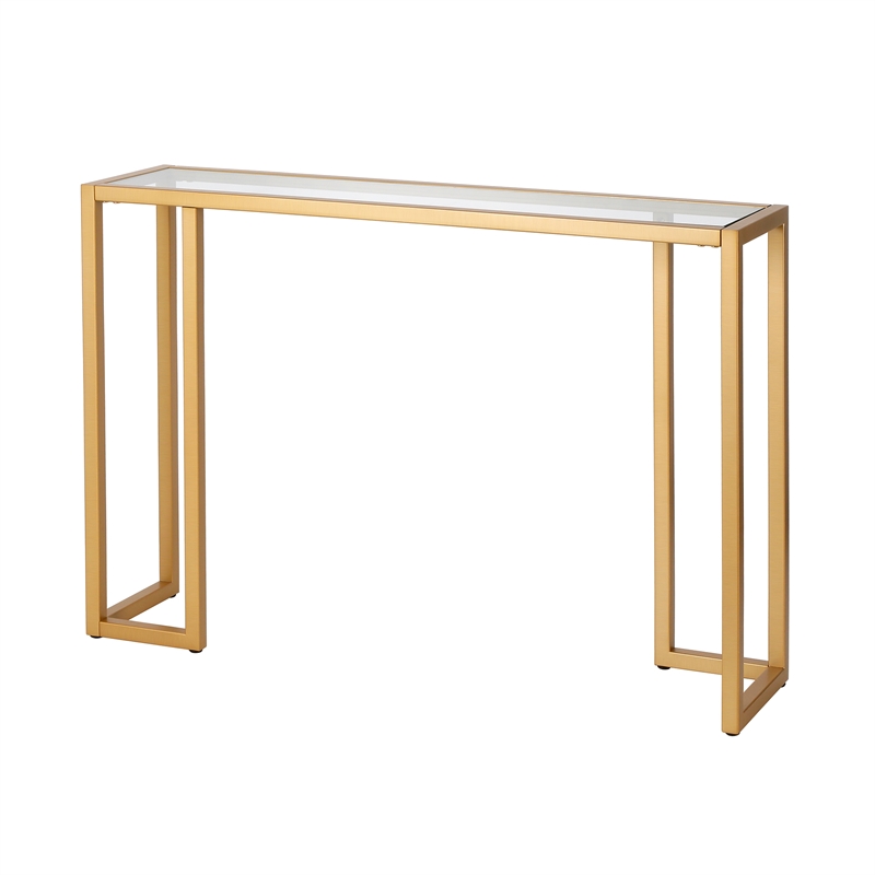 Pemberly Row Contemporary Art Deco Metal Brass Finish Console Table