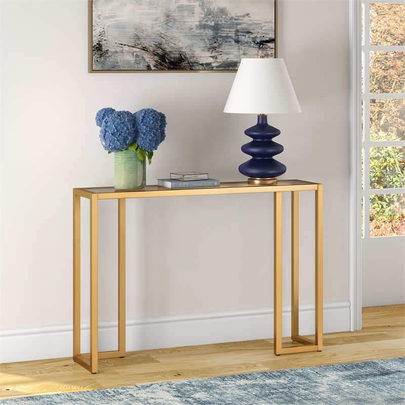 Pemberly Row Contemporary Art Deco Metal Brass Finish Console Table